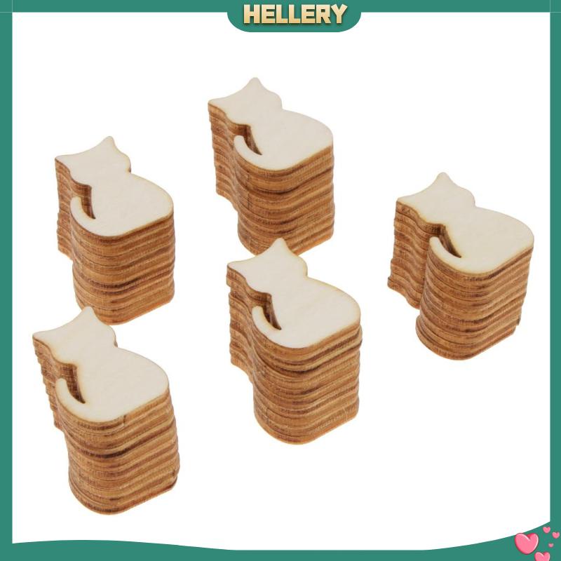 Set 50 Thẻ Gỗ 3x2.2x0.2cm Họa Tiết Mèo Chưa Sơn Trang Trí Đa Ứng Dụng
