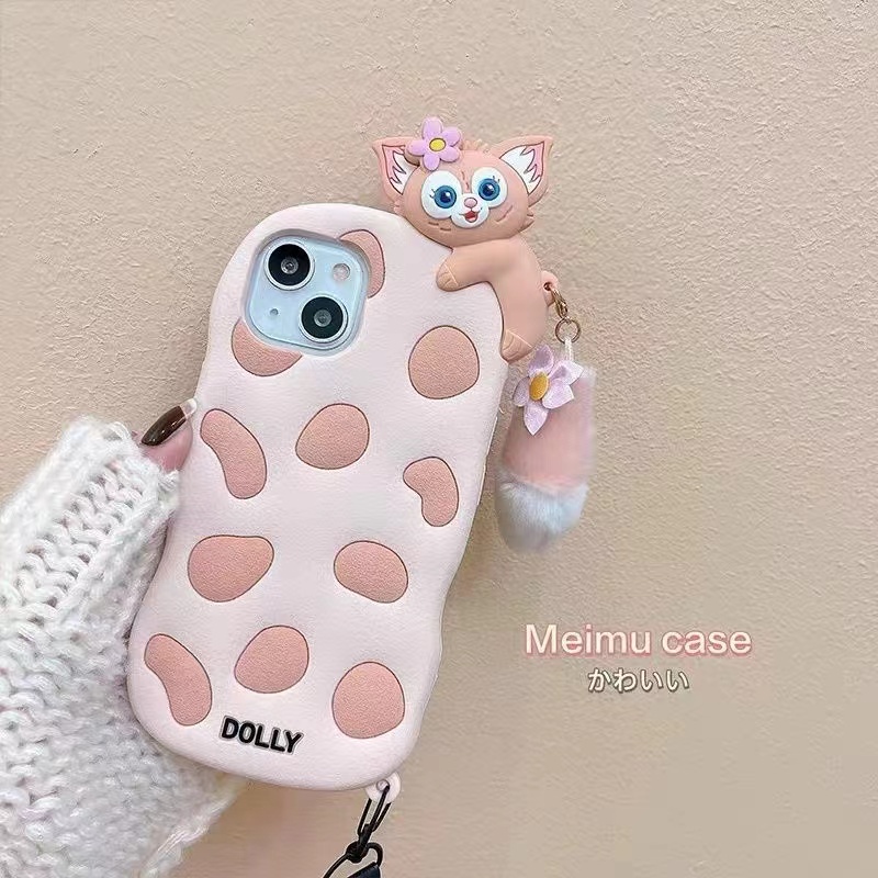 Ốp Điện Thoại Mềm Họa Tiết Hoạt Hình Gắn Dây Đeo Và Quả Bông Chống Sốc iPhone 7 8P X XS XR 11 12 13promax