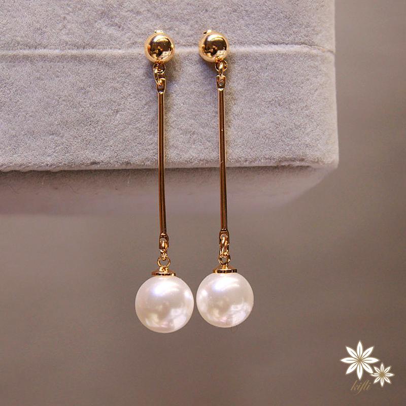 【kifli】Hoa Tai Dáng Dài Đính Ngọc Trai Nhân Tạo Thời Trang