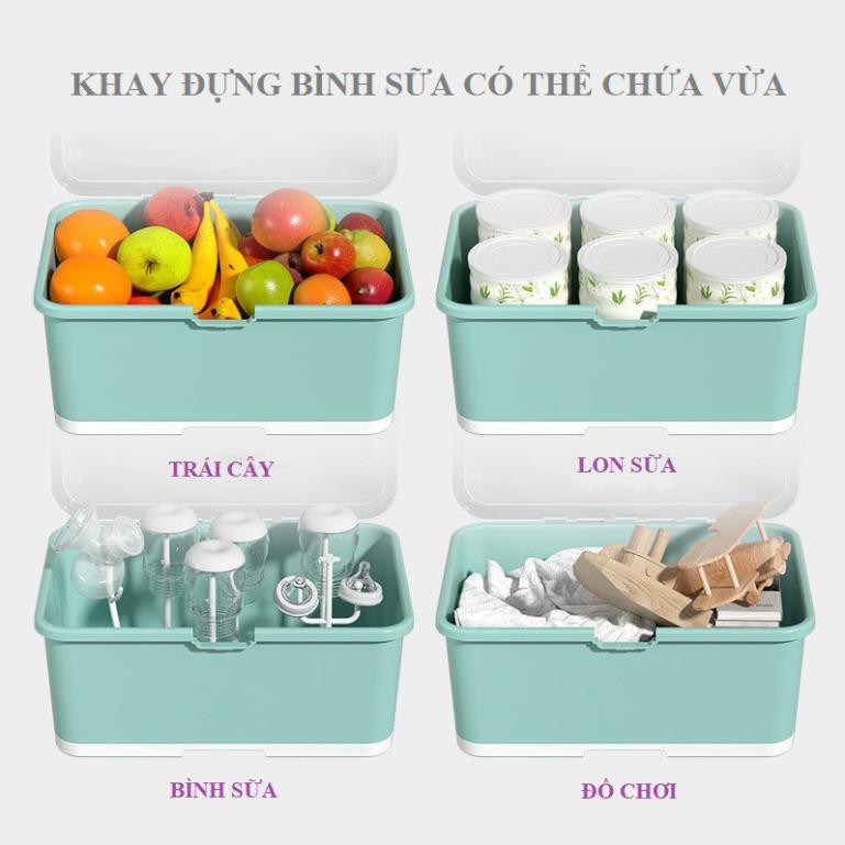 Khay đựng bình sữa có nắp đậy, giá úp bình sữa