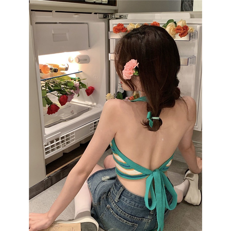 Cô Gái'S Mùa Hè Phong Cách Hàn Quốc Áo hai dây Đan Sọc Nhiều Màu