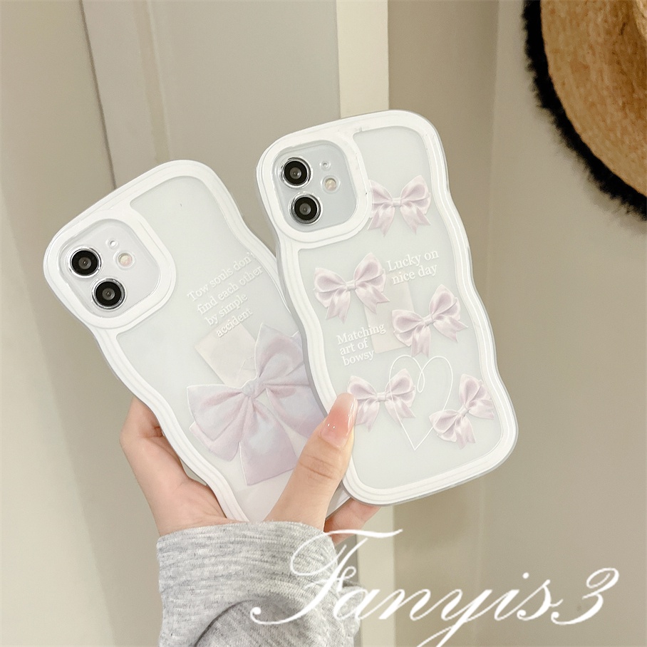 Ốp Điện Thoại TPU Mềm Đính Nơ Viền Lượn Sóng Cho iPhone 14 13 12 11 Pro Max X XR Xs Max 8 7 6 6s Plus SE 2020