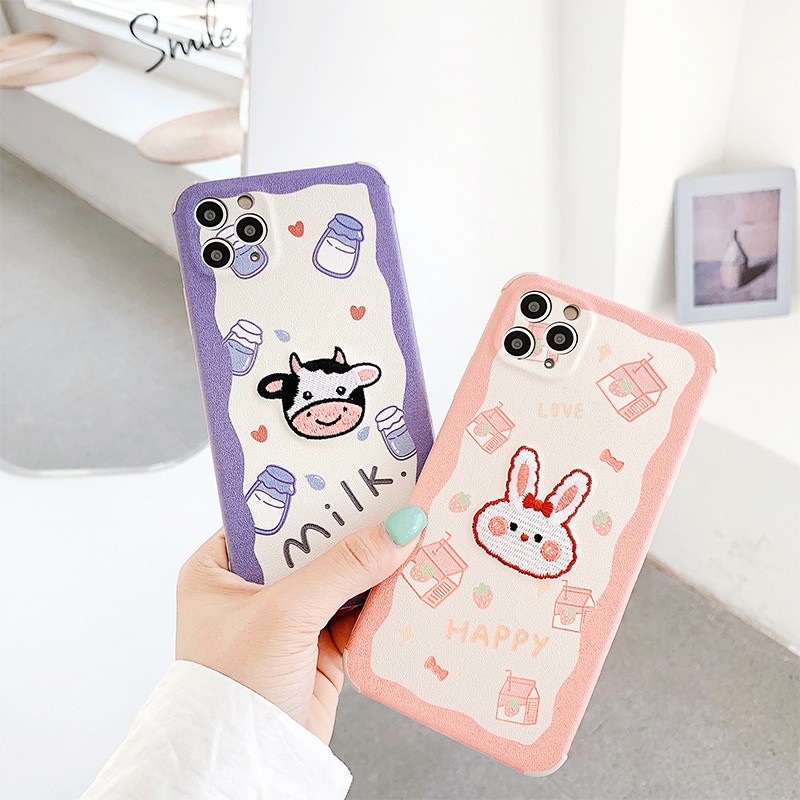 Ốp lưng iphone Bò & Thỏ thêu viền chống va đập 5/5s/6/6plus/6s/6splus/7/7plus/8/8plus/x/xr/xs/11/12/pro/max/plus/promax | BigBuy360 - bigbuy360.vn