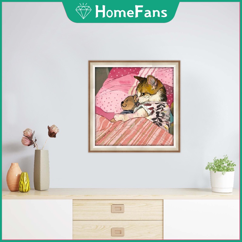 Bộ Tranh Đính Đá 5D Họa Tiết Chú Mèo Dễ Thương Độc Đáo diy 30x30cm