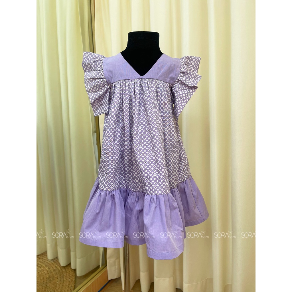 Đầm Cổ V BabyDoll Nút Bọc Cho Bé Gái 9kg-46kg SoraChan - M148,M149,M150,M151