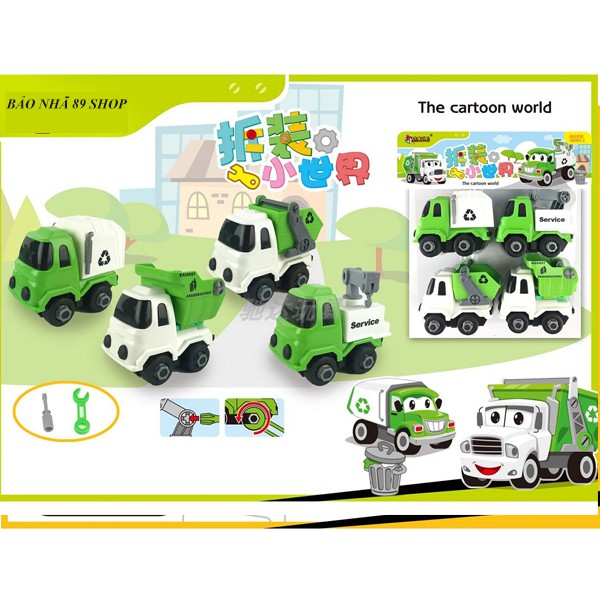 SET 4 Ô TÔ THÁO LẮP ĐƯỢC, Ô TÔ LẮP RÁP CÓ TÔ VÍT, TOVIT CHO BÉ TẬP LÀM KỸ SƯ