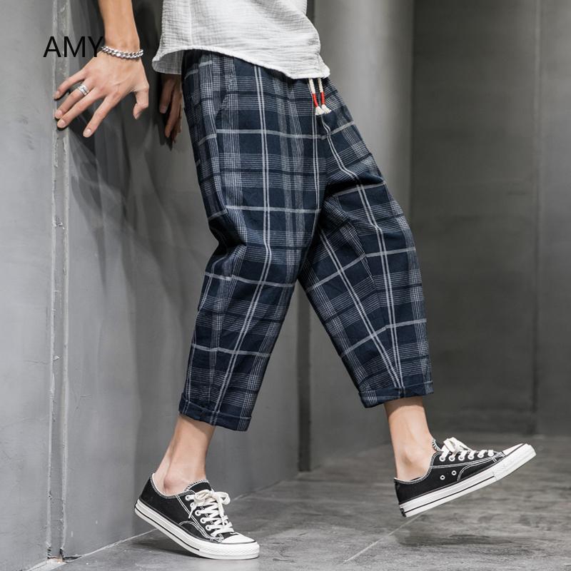 m old pants casual 5XL 9 casual loose 2020 pants linen Plaid cotton to points