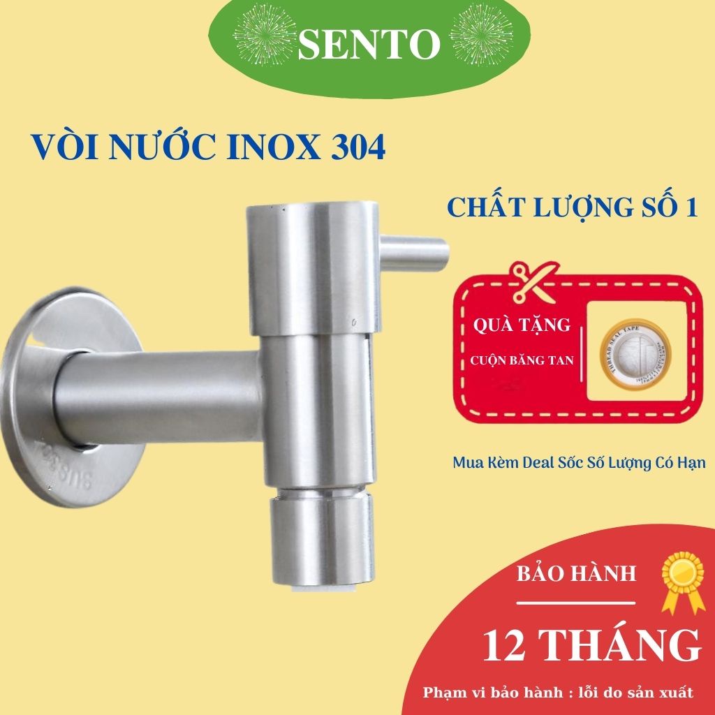 Vòi Nước, Vòi Hồ Vòi Xả Lạnh Gắn Tường SENTO Chất Liệu Inox 304 Có Lưới Tạo Bọt Chống Bắn