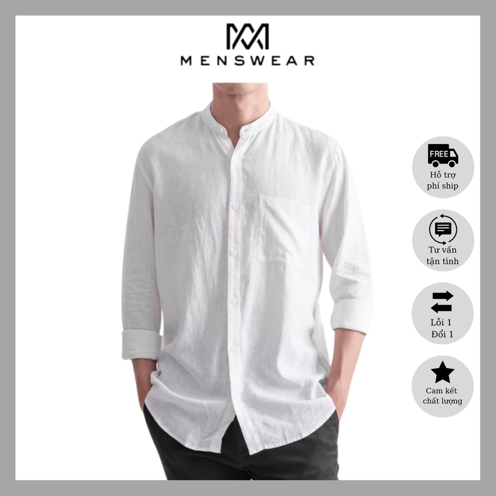 ( Ảnh thật) Áo Sơ Mi Nam Cổ Tàu Vải Đũi Thoáng Mát, Form Slim Fit Thời Trang Công Sở Hàn Quốc