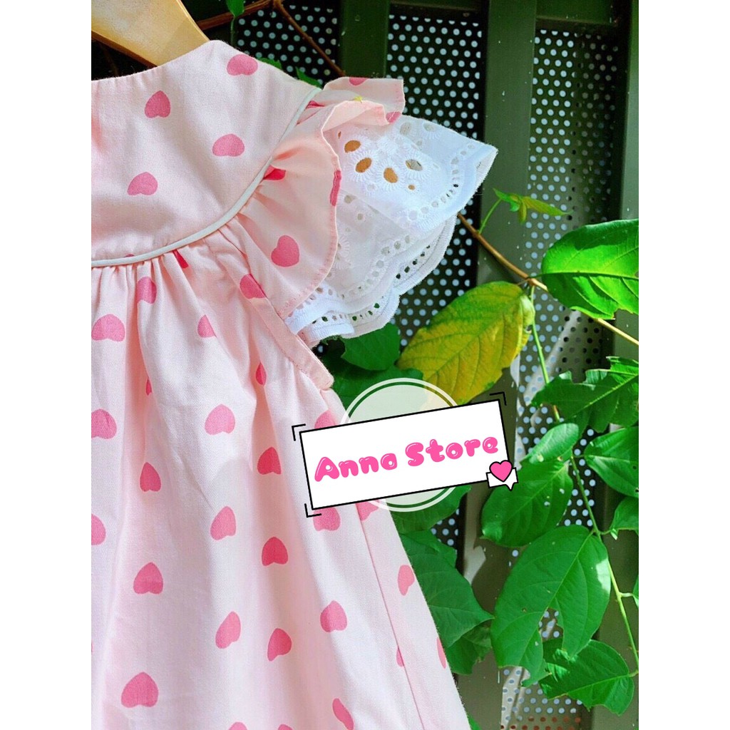 Váy Bé Gái Mùa Hè Tay Cánh Tiên Phối Ren Hình Trái Tim , Chất Cotton Thô , quần áo trẻ em Anna Store