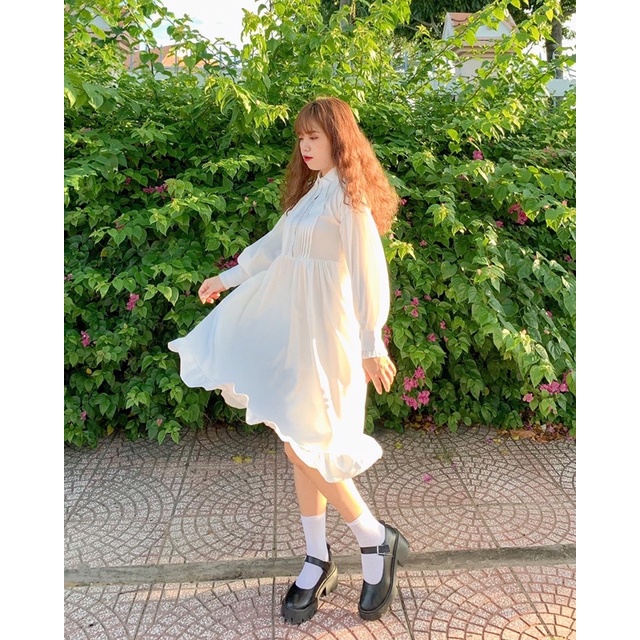 Đầm babydoll trắng dài