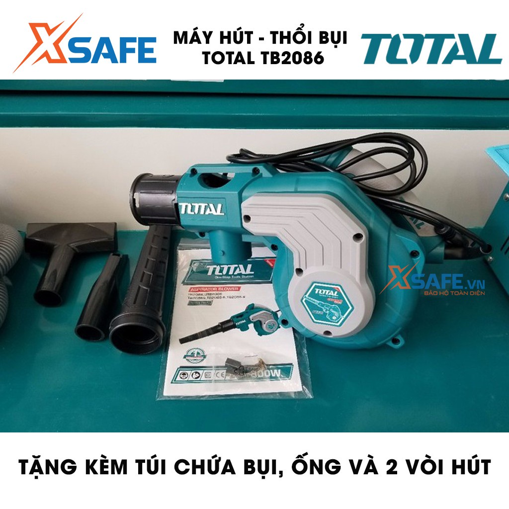 Máy thổi/hút bụi TOTAL TB2086 công suất 800W tặng kèm túi chứa bụi, ống và 2 vòi hút bụi. Máy thổi/hút bụi cầm tay