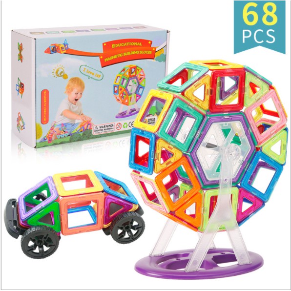Đồ chơi xếp hình lắp ghép nam châm 68 chi tiết, size lớn MAGNETIC