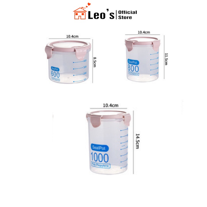 Hộp nhựa đựng ngũ cốc , Hộp nhựa tròn bảo quản thực phẩm đựng thức ăn tủ lạnh có nắp kín Leo’s Official