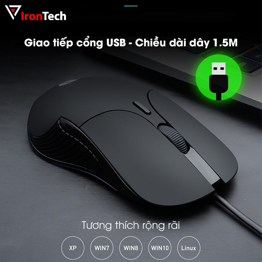 Chuột máy tính gaming Iron Tech Inphic PB1P PRO 4800 DPI 6000 FPS Có dây Im lặng tắt tiếng silent cảm biến quang mượt mà