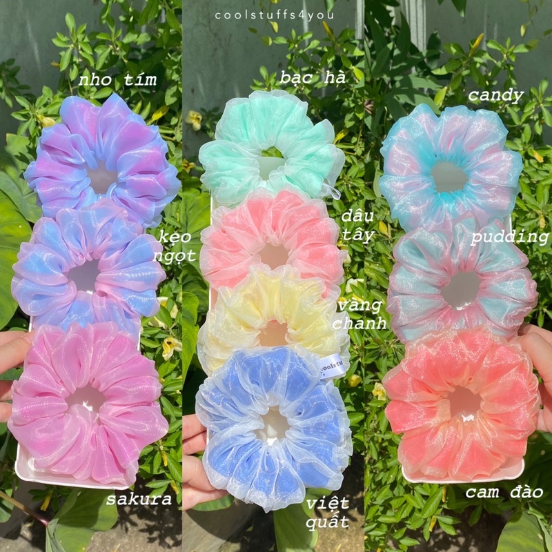 Đồ buộc tóc scrunchies voan phồng 2 lớp thiết kế✨