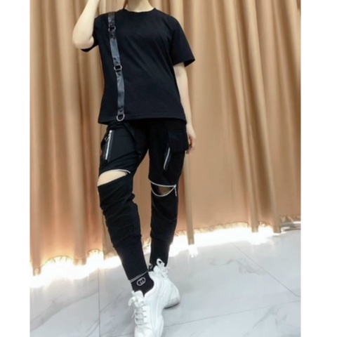 Áo cộc nữ phủ quần chất cotton đính dây GAHIKHA