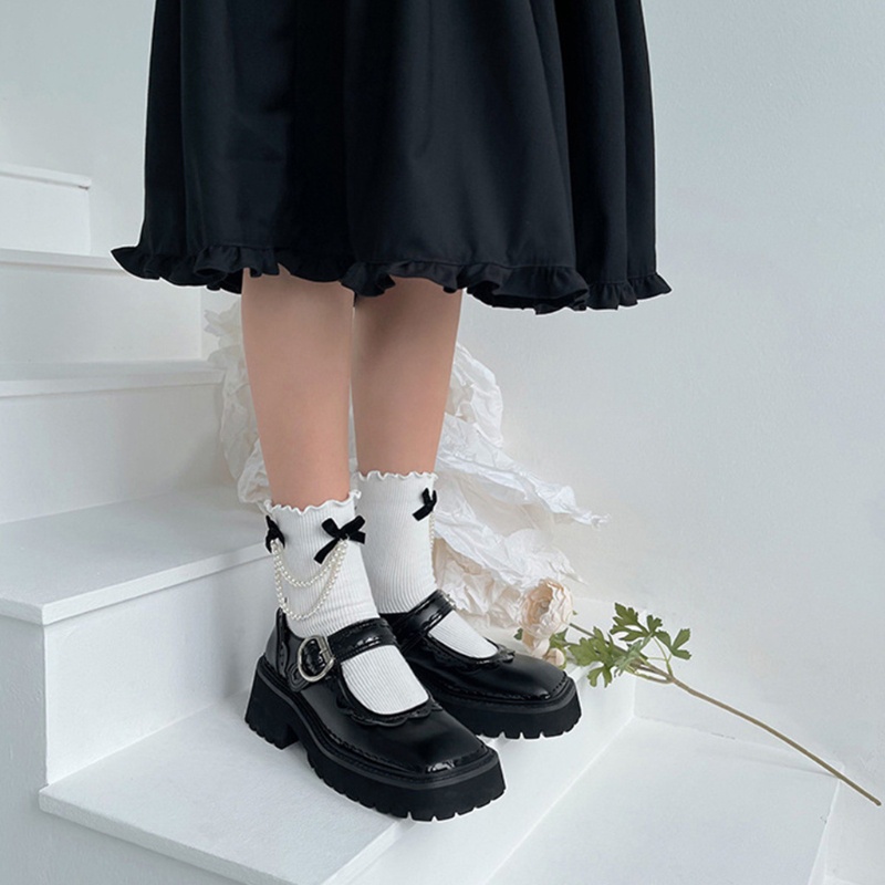 Xiangbao Vớ Ngắn Phối Dây Xích Ngọc Trai Phong Cách Gothic Lolita Cho Nữ