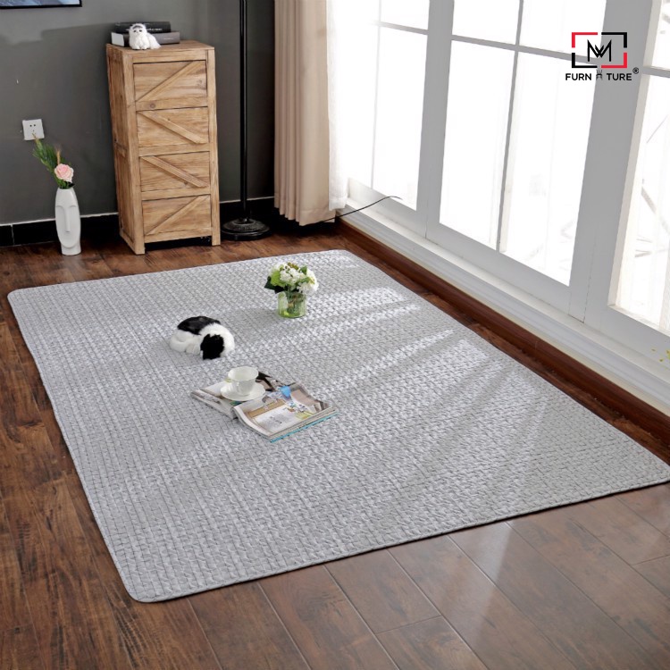 Thảm cotton trải sàn trang trí màu trơn caro hiện đại thương hiệu MW FURNITURE