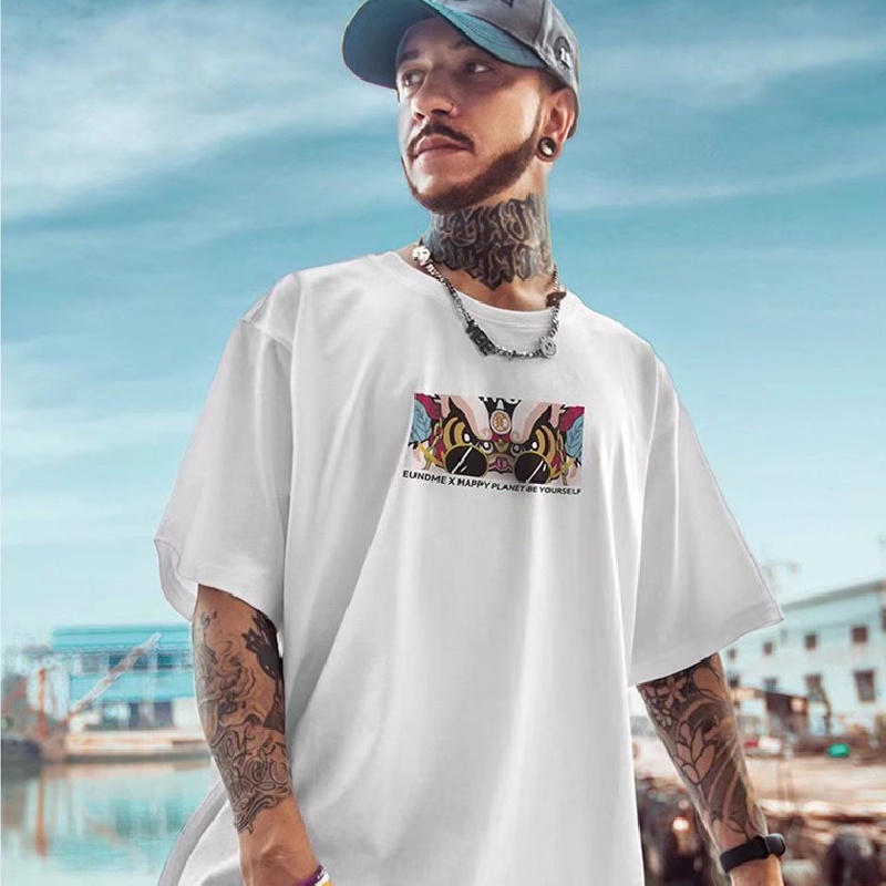 Áo Thun Dáng Rộng In Chữ Phong Cách Hip Hop Đường Phố Hàn Quốc Thời Trang Mùa Hè Cho Nam [M-8XL]