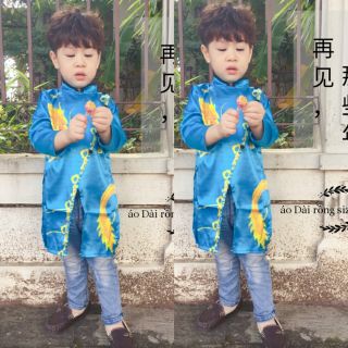 Áo dài phi lụa cao cấp in hình rồng cho bé