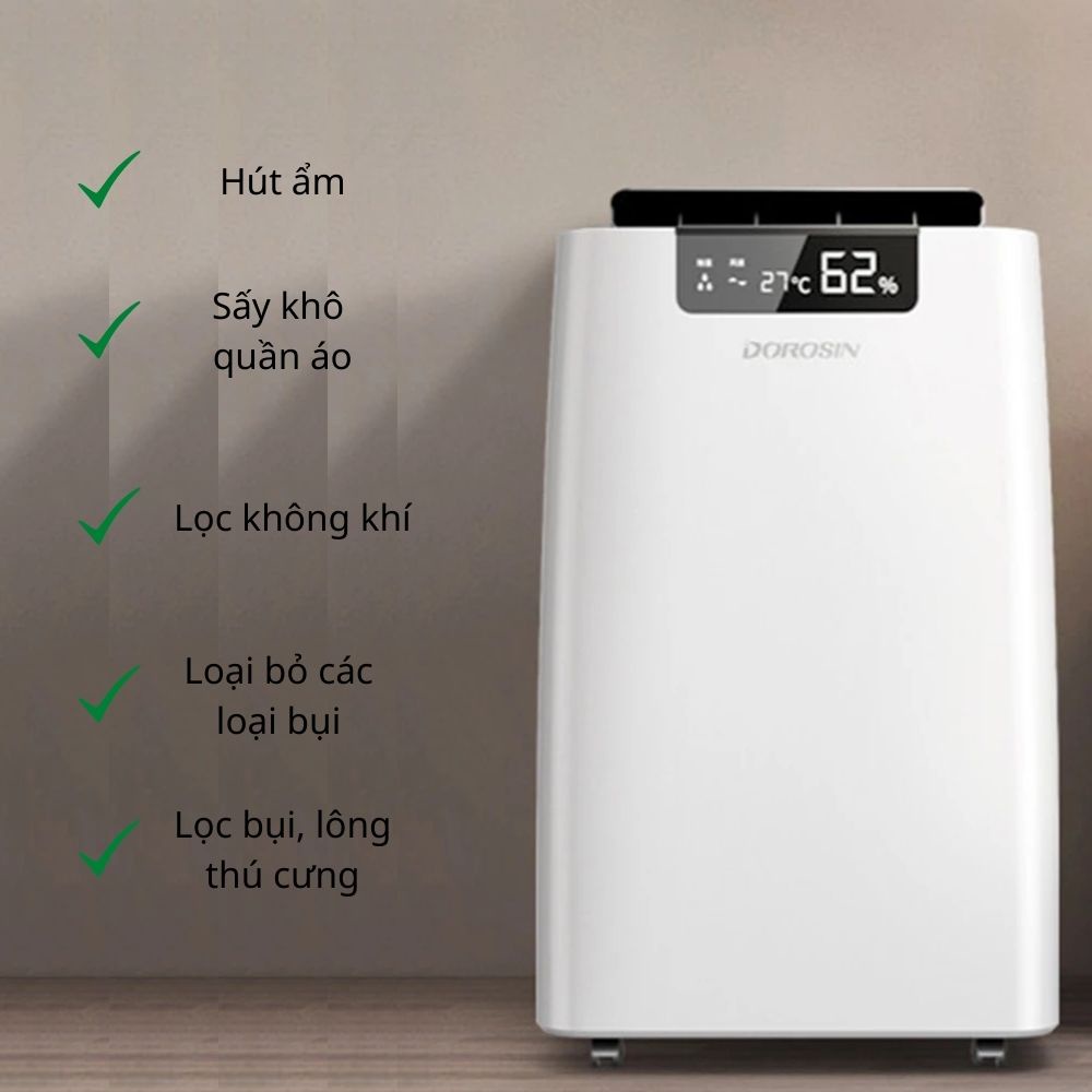 Máy hút ẩm lọc không khí Dorosin công suất 50 lít/ngày dùng cho phòng từ 50-100m2 nhập khẩu Hàn Quốc ER-650E