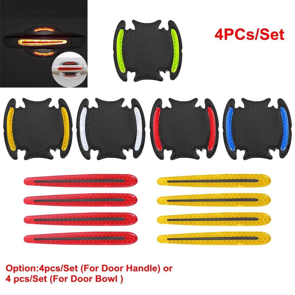 Set 4 Miếng Dán Phản Quang 3D Cảnh Báo An Toàn Cho Tay Nắm Cửa Mở Cửa Xe Hơi