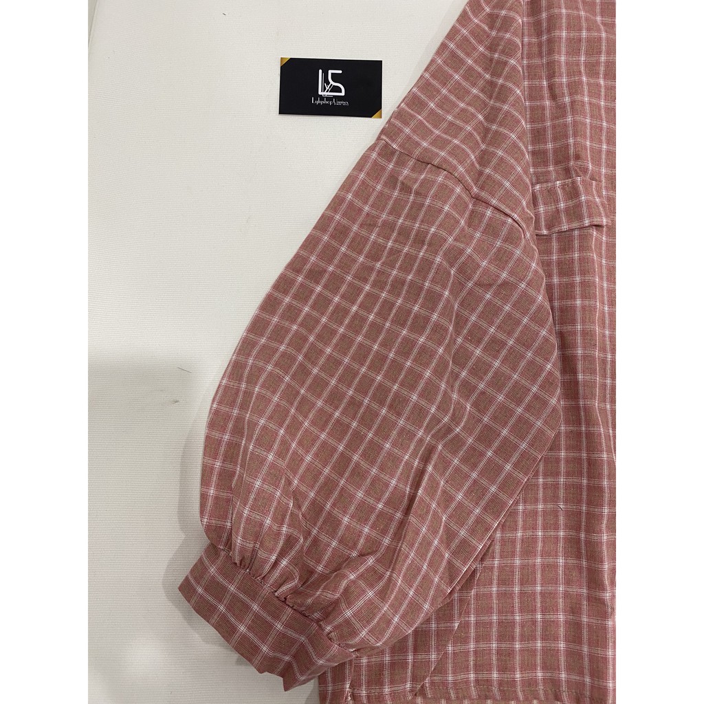 Áo sơ mi nữ LylyshopUnisex - M02, kiểu áo sơ mi oversize form rộng tay phồng kẻ sọc caro cho nữ mặc đi học, đi chơi | BigBuy360 - bigbuy360.vn