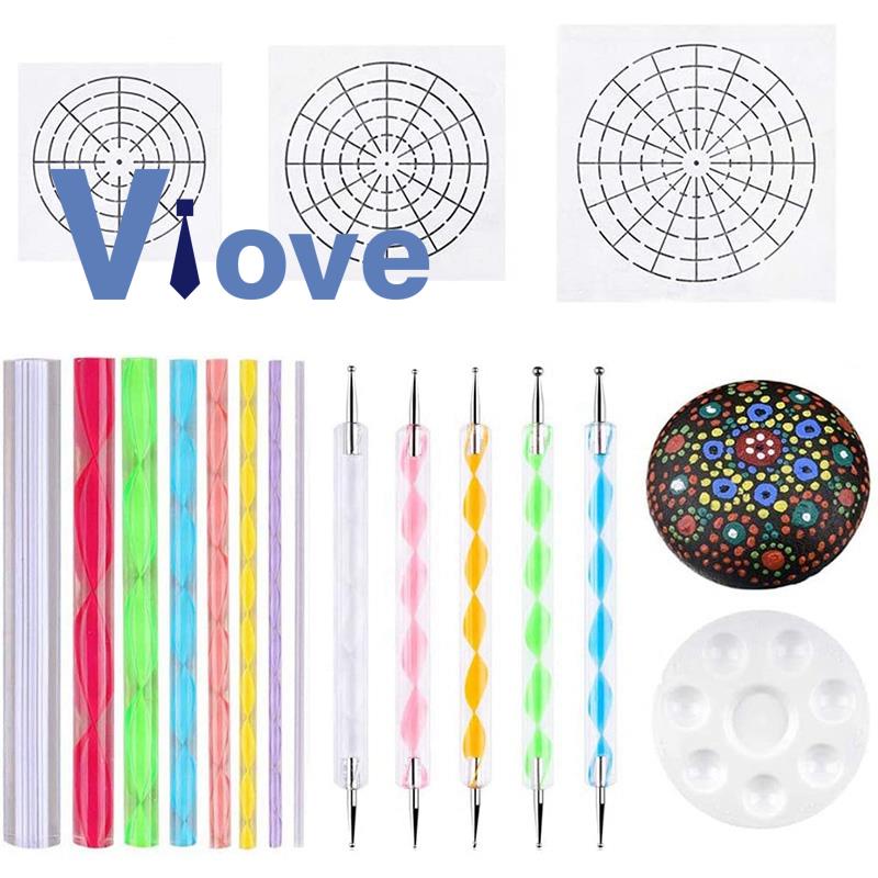 Bộ 17 Dụng Cụ Khuôn Họa Tiết Mandala Gồm Bút Bi Và Khay Đựng Sơn