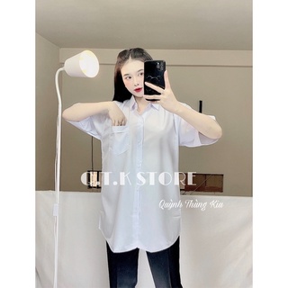 Áo sơ mi tay lở form rộng ( màu trắng xanh)