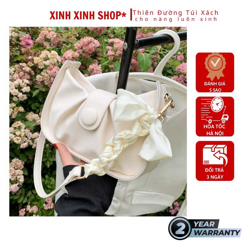 TM27-túi xách nữ cúc bấm kèm nơ bản 2 dây đeo chéo đeo vai 222cm 2 màu đen trắng