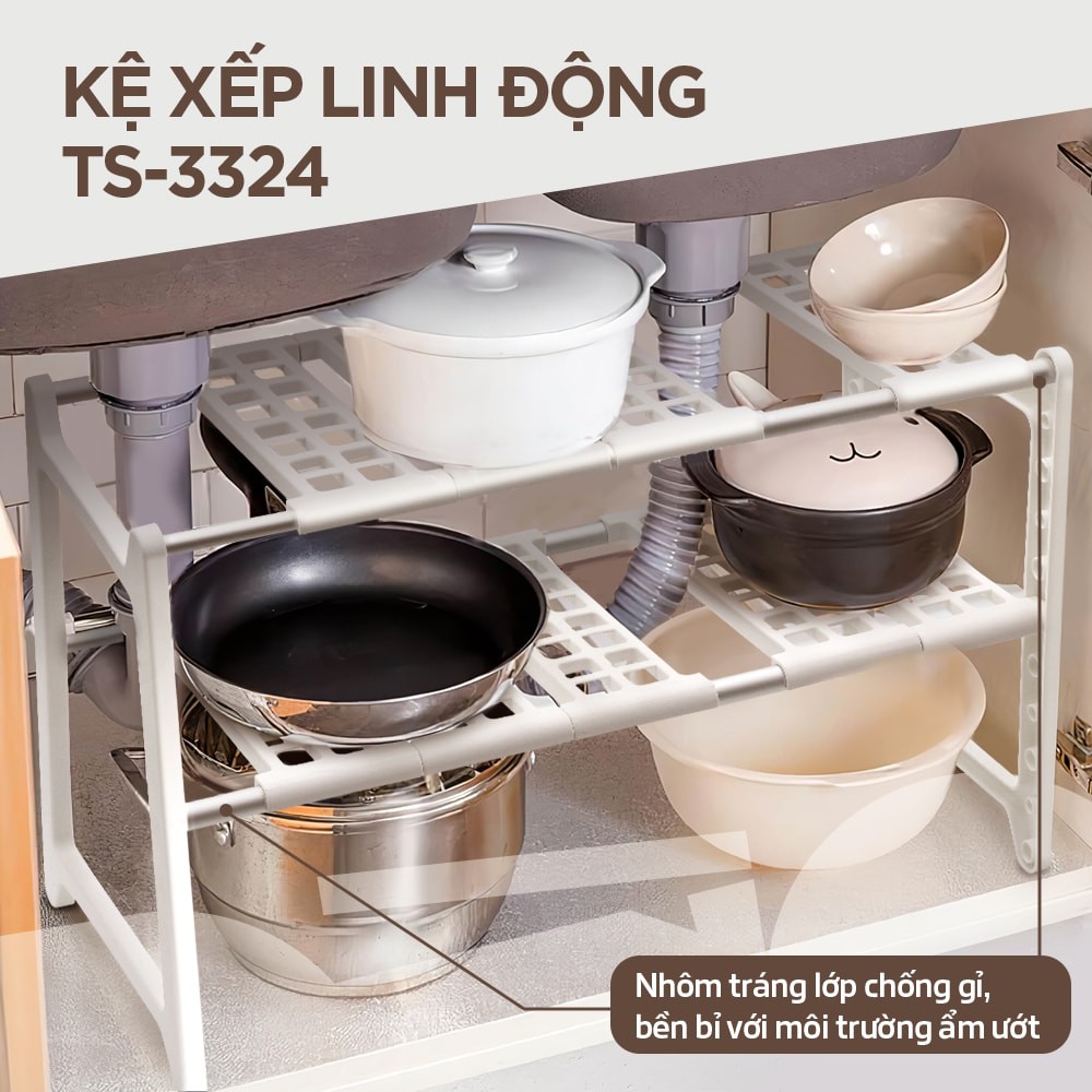 Kệ bếp, kệ chia ngăn tủ bếp, giá để bồn rửa chén, lavabo, gác xoong nồi chảo, mỹ phẩm, giày dép đa năng TS-3324