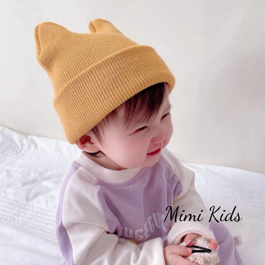 Mũ len dệt kim màu trơn 2 tai đáng yêu cho bé 6m-3y ML51