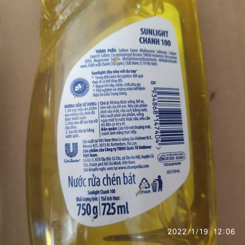 🌷 NƯỚC RỬA CHÉN SUNLIGHT 750gam