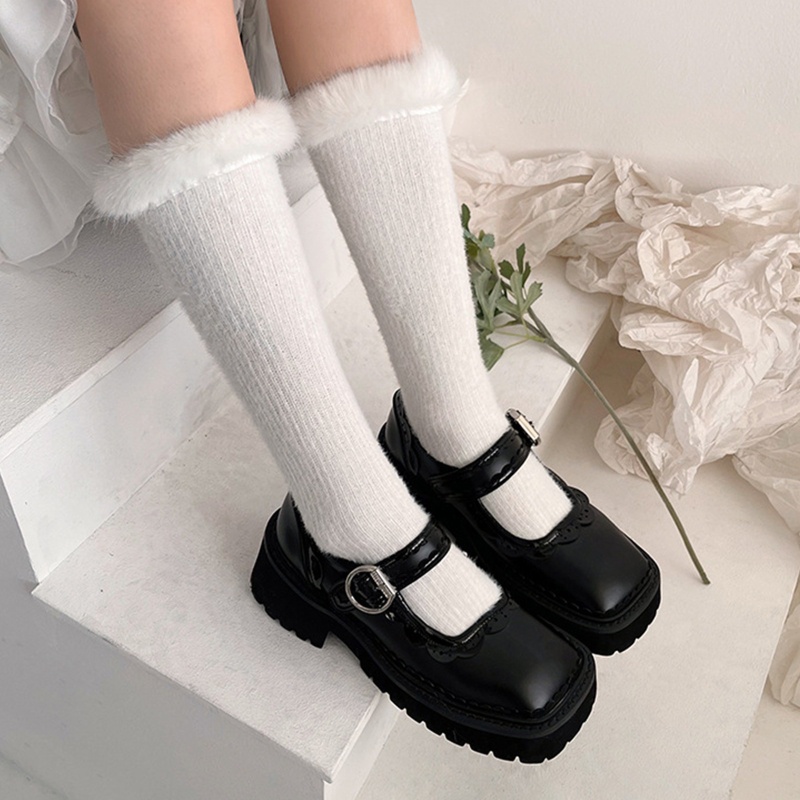 1 Đôi Tất Chân Phối Lông Phong Cách Lolita Ngọt Ngào Dành Cho Nữ