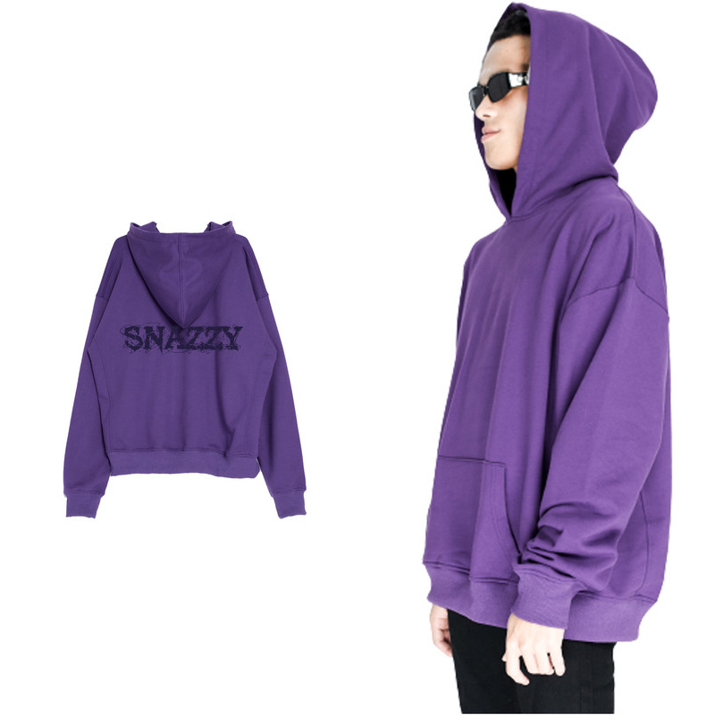 SNAZZY - Áo hoodie dài tay có mũ Màu Tím họa tiết chữ form rộng