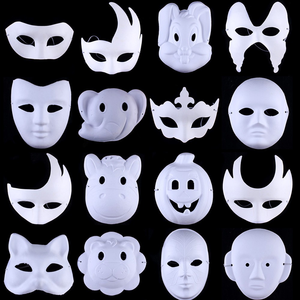 [ Combo 10 cái] Mặt nạ giấy bồi trắng tự trang trí cho bé ( nhiều mẫu ) thủ công mỹ thuật mặt nạ giá rẻ