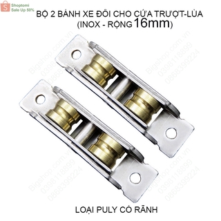 Combo 2 bánh xe đôi cho cửa trượt-cửa lùa inox không gỉ rộng 16mm, dùng cho cửa lùa nhựa, nhôm, thép