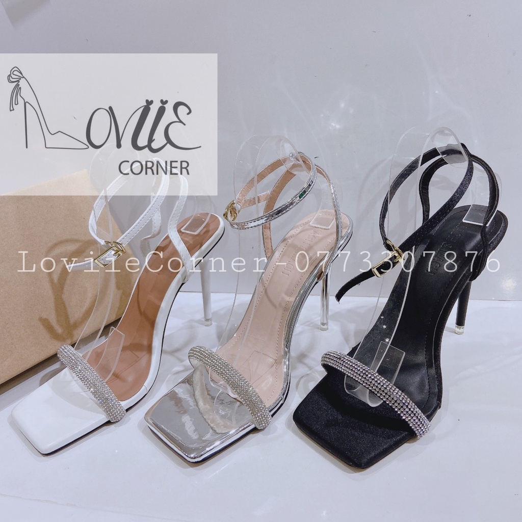 SANDAL CAO GÓT LOVIIECORNER - GIÀY THỜI TRANG QUAI NGANG ĐÍNH ĐÁ - GUỐC NỮ MŨI VUÔNG 9 PHÂN - G221019