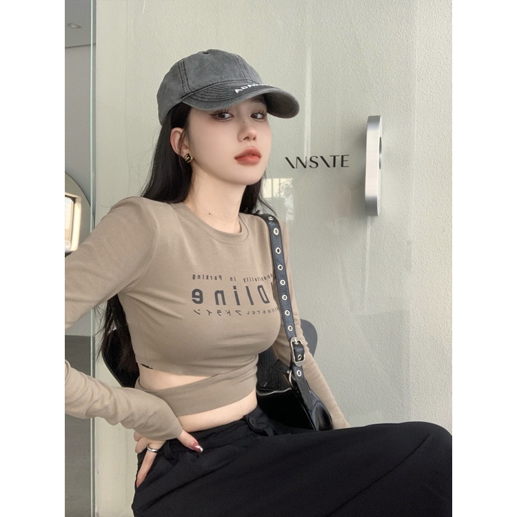 Áo Thun Lửng Tay Dài In Chữ Trẻ Trung Cá Tính Cho Nữ