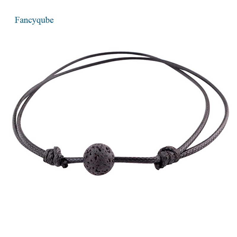 Fancyqube Vòng đeo tay handmade bằng da đá núi lửa tự nhiên màu đen có thể điều chỉnh nhiều màu cá tính tinh tế cho nữ