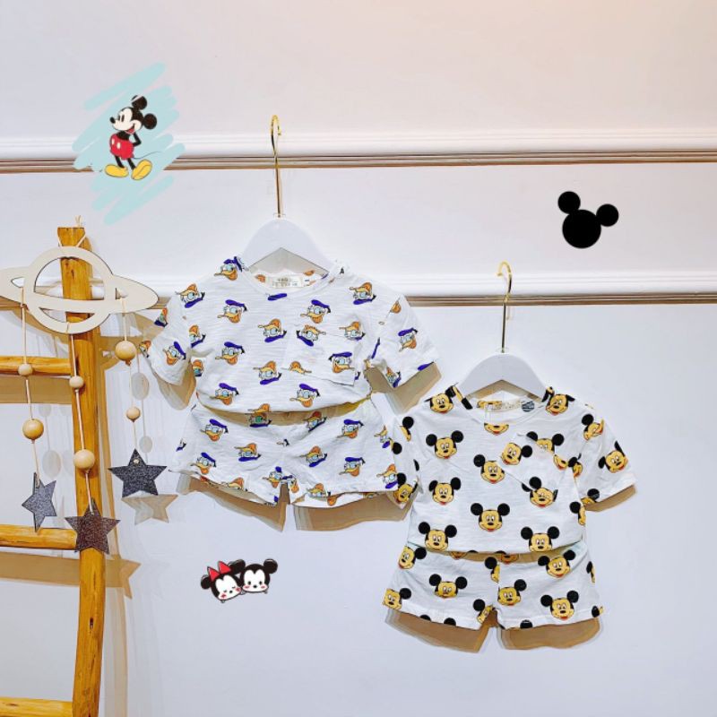 Bộ Cotton giấy Mickey, Vịt Donal cho bé trai, bé gái 2-5y