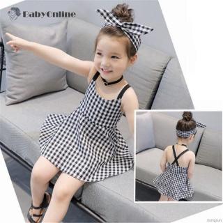 Đầm Hai Dây Kẻ Ca Rô Cho Bé