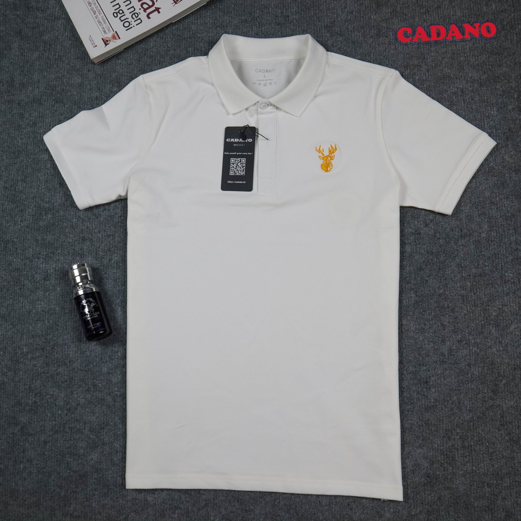 Áo polo nam, thương hiệu CADANO, thêu họa tiết, vải cotton co giãn màu trắng trẻ trung,  dòng Cao Cấp CAD001 | BigBuy360 - bigbuy360.vn