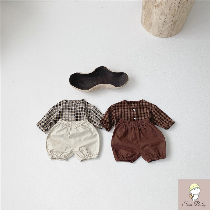 Set áo sơ mi kẻ caro cotton + quần kaki cho bé - SamBaby