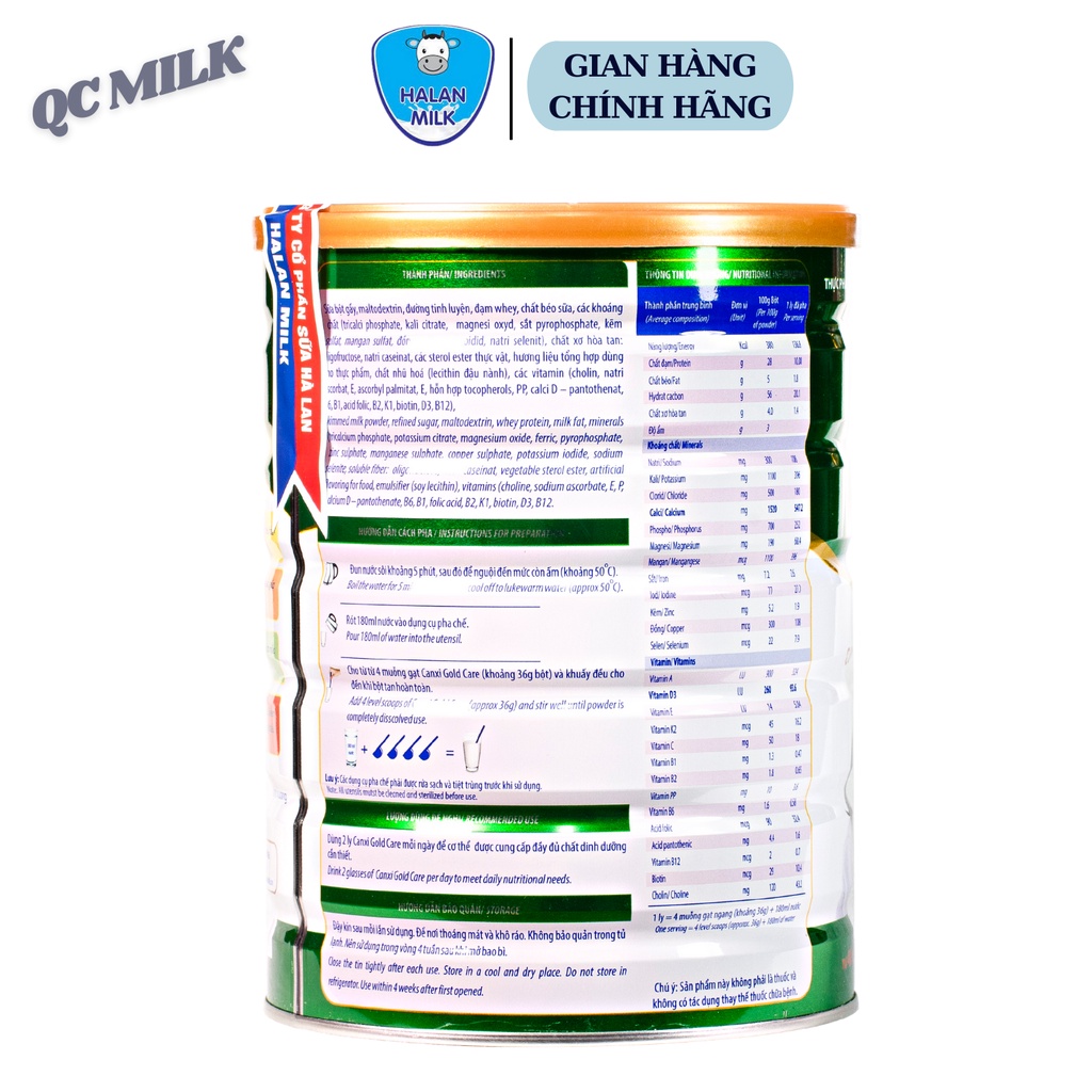 Sữa bột Canxi gold care 400g-900g, Cung cấp canxi cho xương chắc khỏe,chống loãng xương,Halan milk