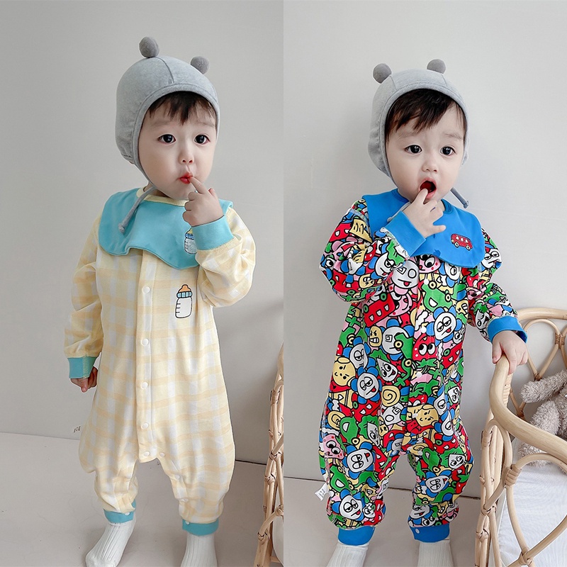 Bộ áo liền quần dài tay họa tiết hoạt hình đáng yêu thời trang Hàn Quốc xinh xắn cho bé