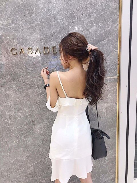Đầm 2 dây trễ vai bèo (có 2 màu)