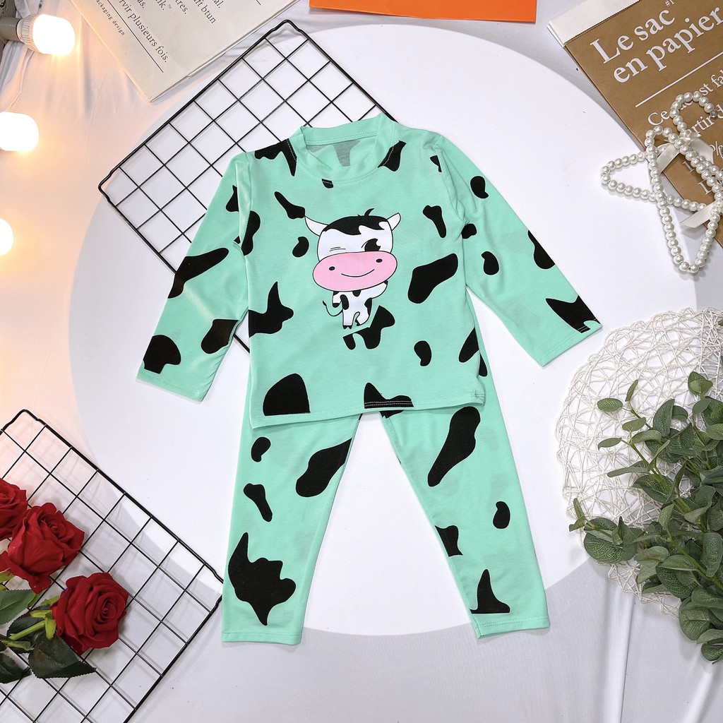 Bộ đồ Bò sữa dài tay cho bé trai và gái cực hót 8-18kg chất cotton co giãn 4 chiều