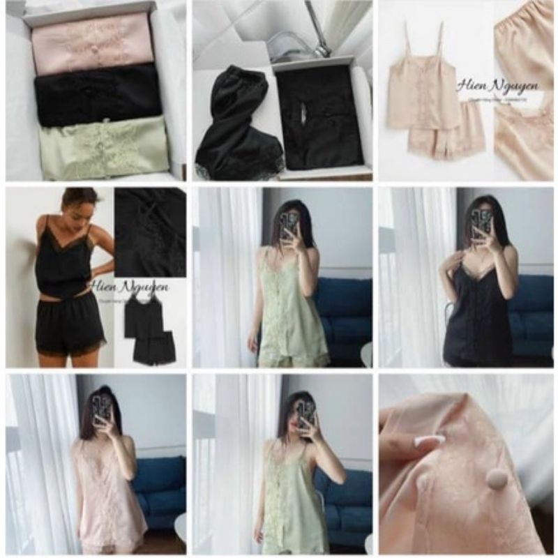 Đồ bộ nữ bộ ngủ lụa 2s phối ren h.m chất tơ tằm thoáng mát mỏng nhẹ  Yukago M3.014.DE